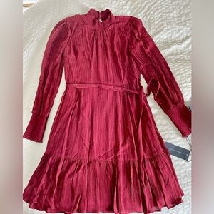 Tommy Hilfiger high collar cocktail or work dress. Delicate gold lines on Ruby